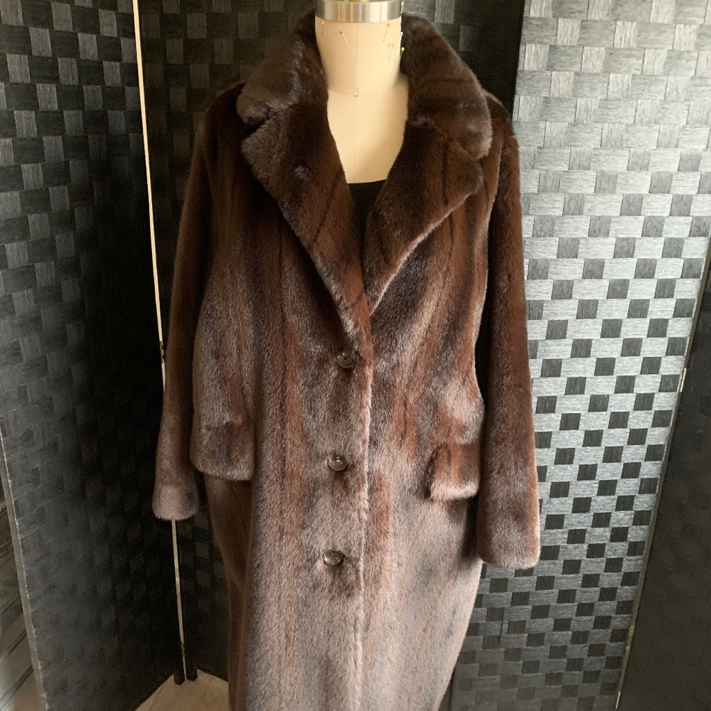 Stand Emmie Fur Coat, long Faux Fur Coat, Brown/Black, XL